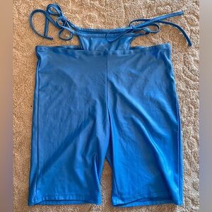 Bear Dance Blue Solid Stretch Biker Shorts Size Large Thong Dancer Sexy
